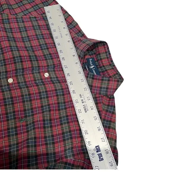Ralph Lauren Shirt Mens L Red Plaid Button Down Green Holiday Cotton Festive - Picture 6 of 10